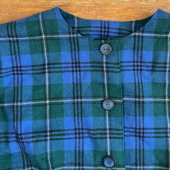 Vintage Wool Suit Set Size Medium 80s Blue Plaid Skirt & Cropped Jacket Plaid w - Picture 3 of 9
